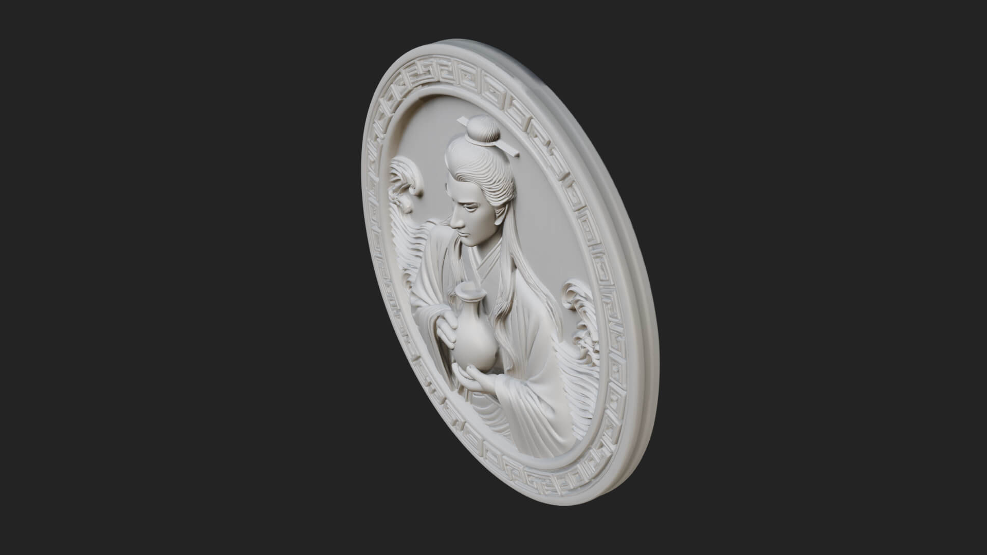 Oriental Scholar Oval Plaque Design 3 3D Print Model 3D Model