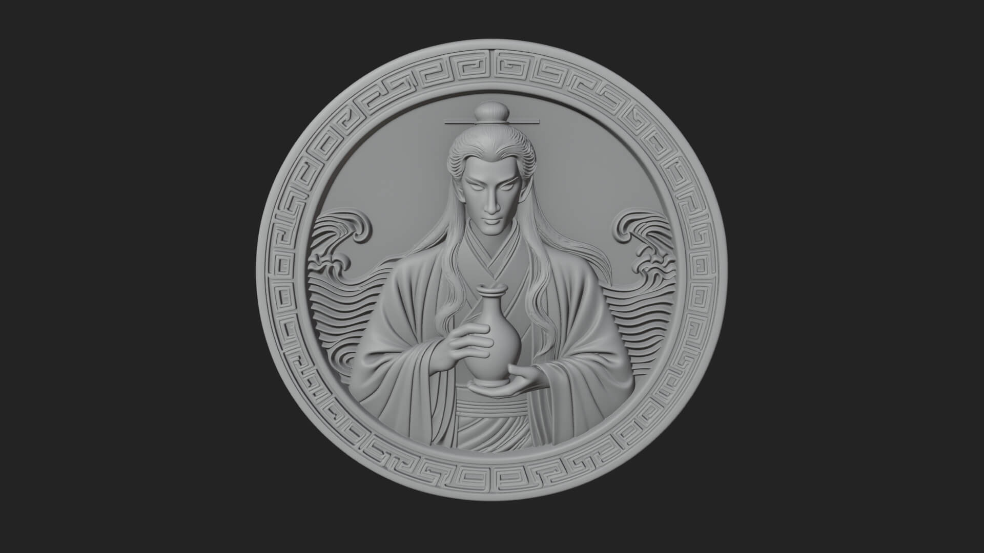 Oriental Scholar Oval Plaque Design 3 3D Print Model 3D Model