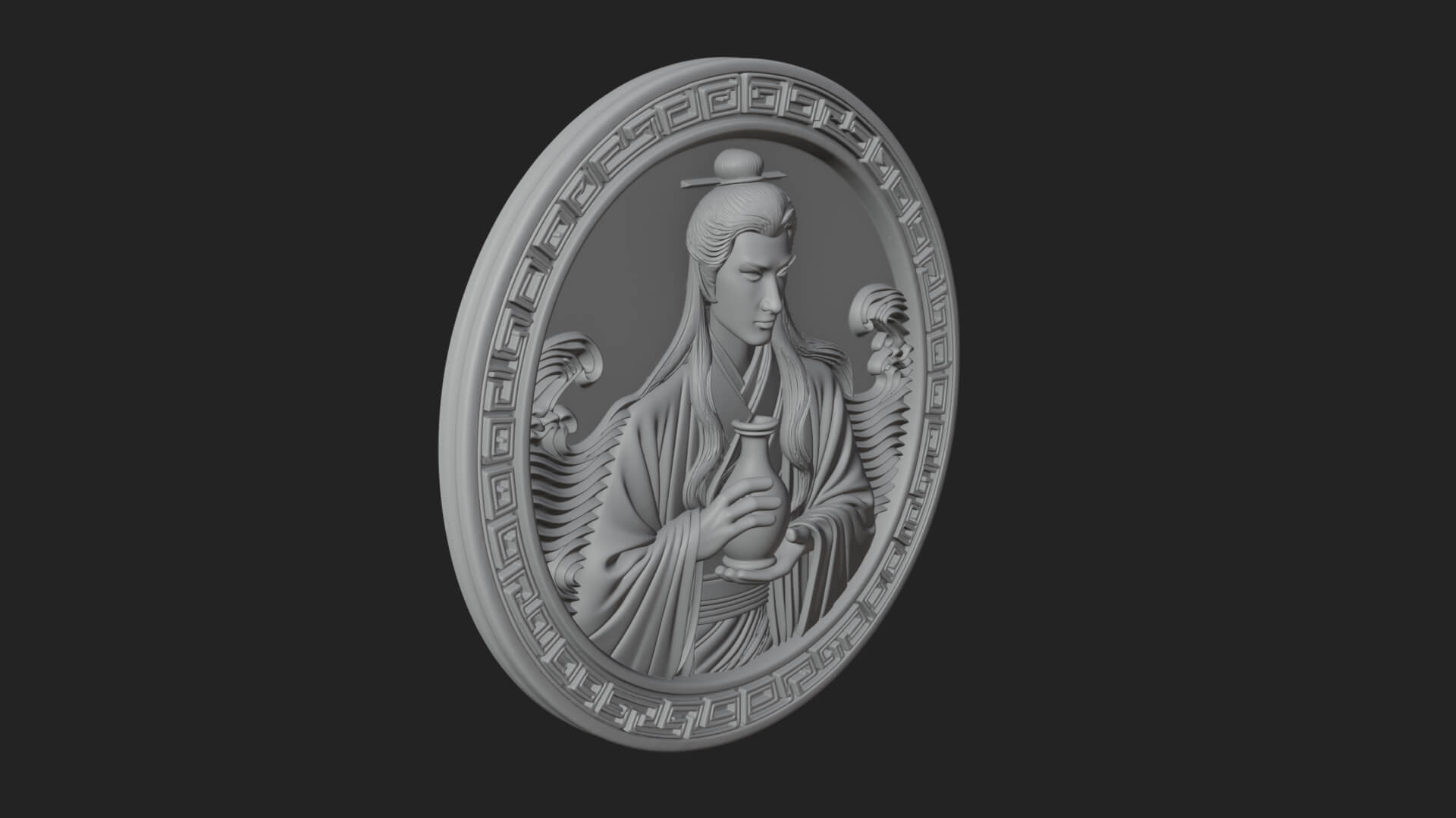 Oriental Scholar Oval Plaque Design 3 3D Print Model 3D Model