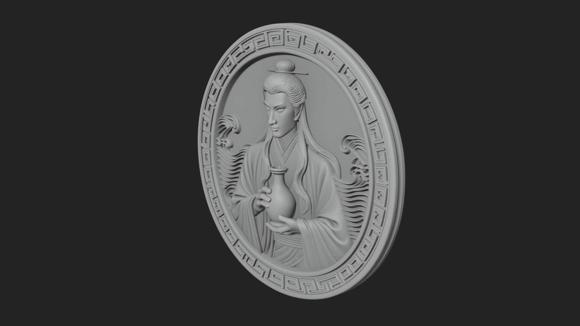 Oriental Scholar Oval Plaque Design 3 3D Print Model 3D Model