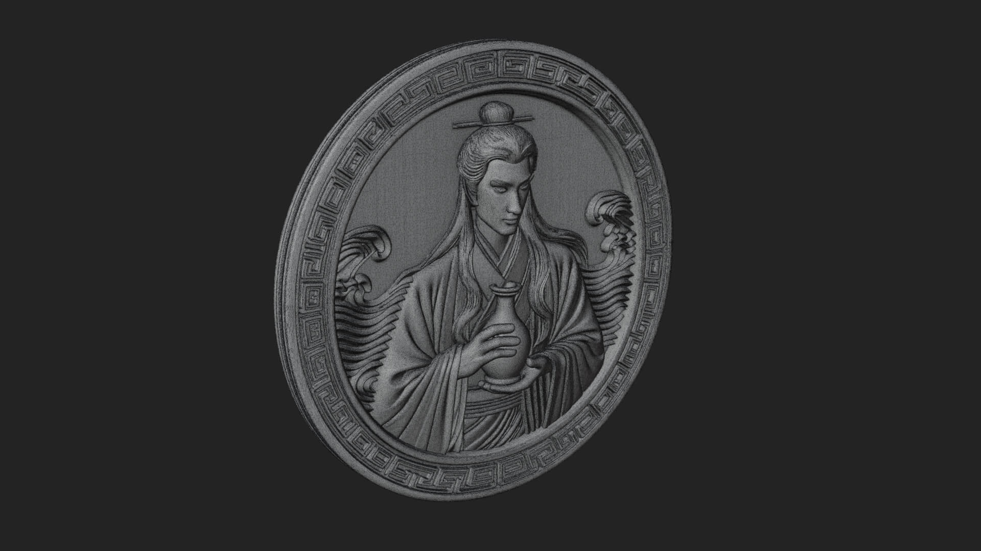 Oriental Scholar Oval Plaque Design 3 3D Print Model 3D Model