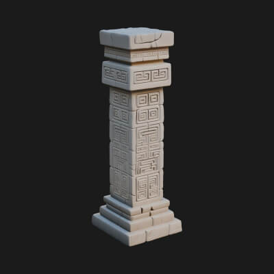 Oriental Stone Column Design 18 3D Print Model