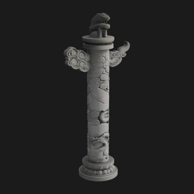 Oriental Stone Column Design 3 3D Print Model