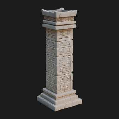 Oriental Stone Column Design 4 3D Print Model