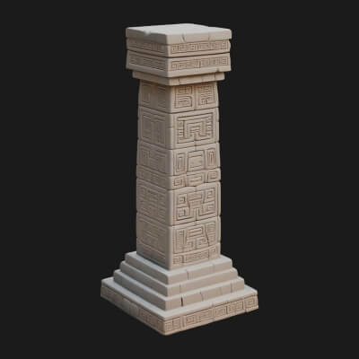 Oriental Stone Column Design 5 3D Print Model