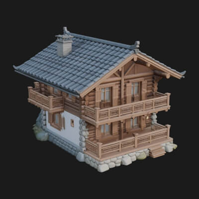 Oriental Wooden House Design 1 3D Print Model