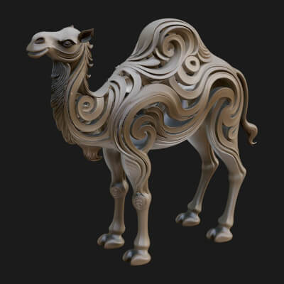 Ornate Carved Camel Statue Design 1 3D Print Model