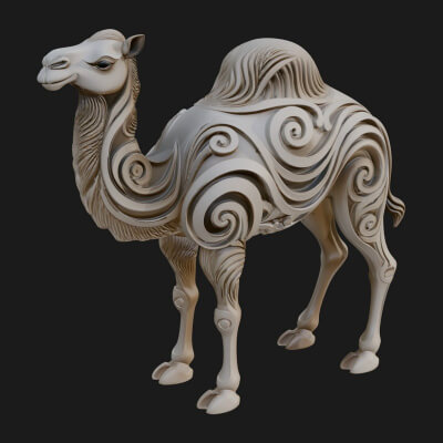 Ornate Carved Camel Statue Design 2 3D Print Model