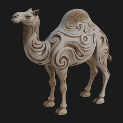 Ornate Carved Camel Statue Design 3 3D Print Model