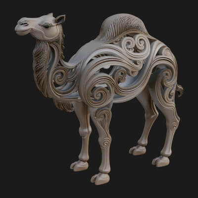 Ornate Carved Camel Statue Design 4 3D Print Model