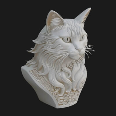 Ornate Carved Cat Bust Statue Design 4 3D Print Model