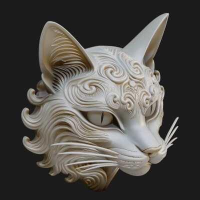 Ornate Carved Cat Bust Statue Design 6 3D Print Model
