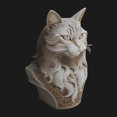 Ornate Carved Cat Bust Statue Design 7 3D Print Model