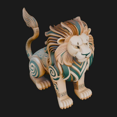 Ornate Carved Lion Statue Design 1 3D Print Model