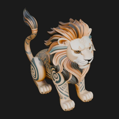 Ornate Carved Lion Statue Design 3 3D Print Model