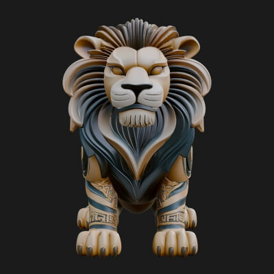 Ornate Carved Lion Statue Design 4 3D Print Model