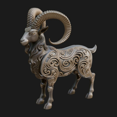 Ornate Carved Ram Statue Design 1 3D Print Model