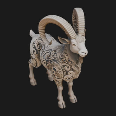 Ornate Carved Ram Statue Design 2 3D Print Model