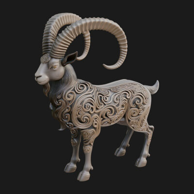 Ornate Carved Ram Statue Design 3 3d Print Model