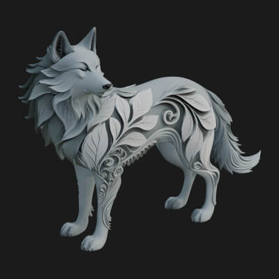 Ornate Carved Wolf Statue Design 1 3D Print Model