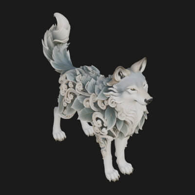 Ornate Carved Wolf Statue Design 2 3D Print Model