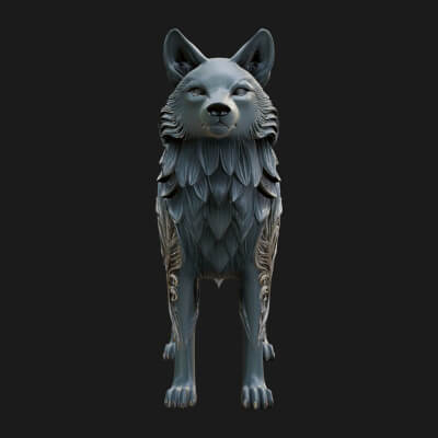 Ornate Carved Wolf Statue Design 3 3D Print Model