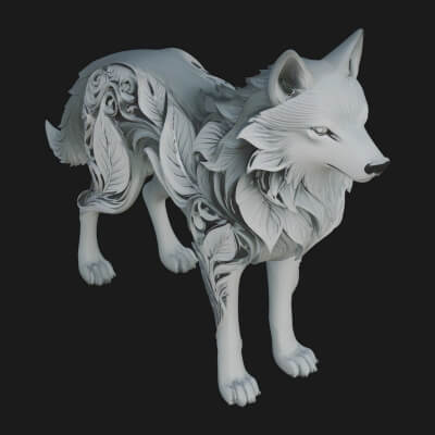 Ornate Carved Wolf Statue Design 4 3D Print Model