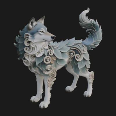Ornate Carved Wolf Statue Design 6 3D Print Model