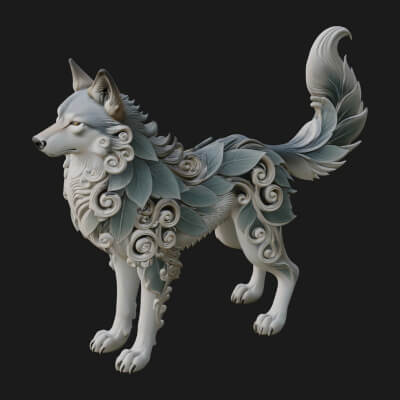 Ornate Carved Wolf Statue Design 7 3D Print Model
