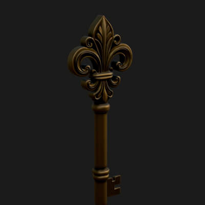 Ornate Fleur de Lis Key Model Design 1 3D Print Model