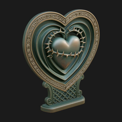 Ornate Framed Heart Plaque Design 131 3D Print Model