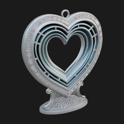 Ornate Framed Heart Plaque Design 199 3D Print Model