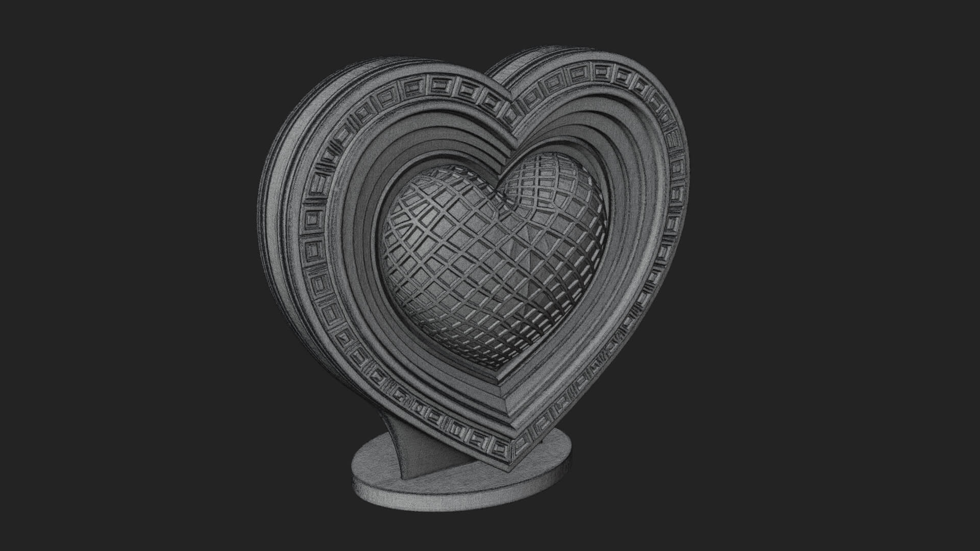 Ornate Framed Heart Plaque Design 221 3D Print Model 3D Model