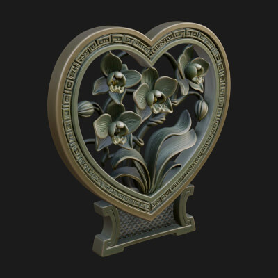 Ornate Framed Heart Plaque Design 56 3D Print Model