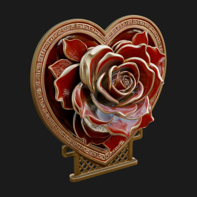 Ornate Framed Heart Plaque Design 64 3D Print Model