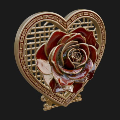 Ornate Framed Heart Plaque Design 65 3D Print Model
