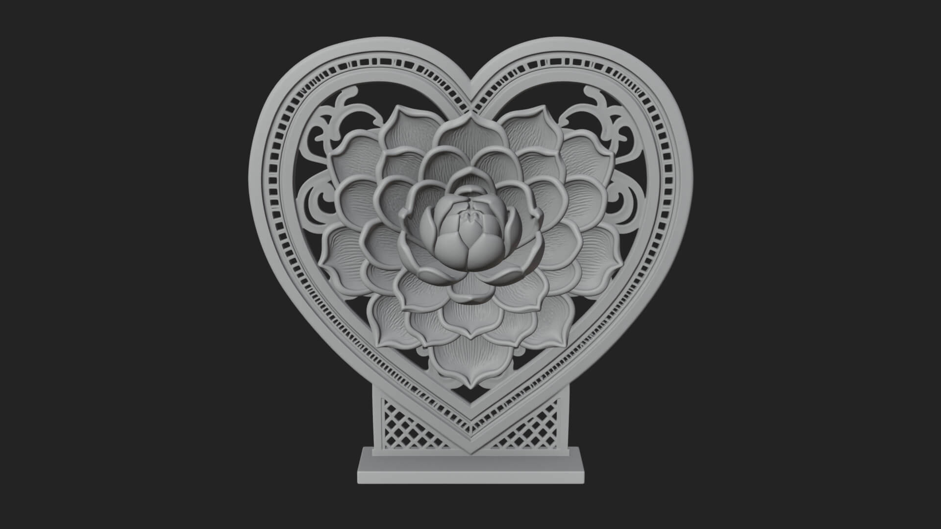 Ornate Framed Heart Plaque Design 73 3D Print Model 3D Model