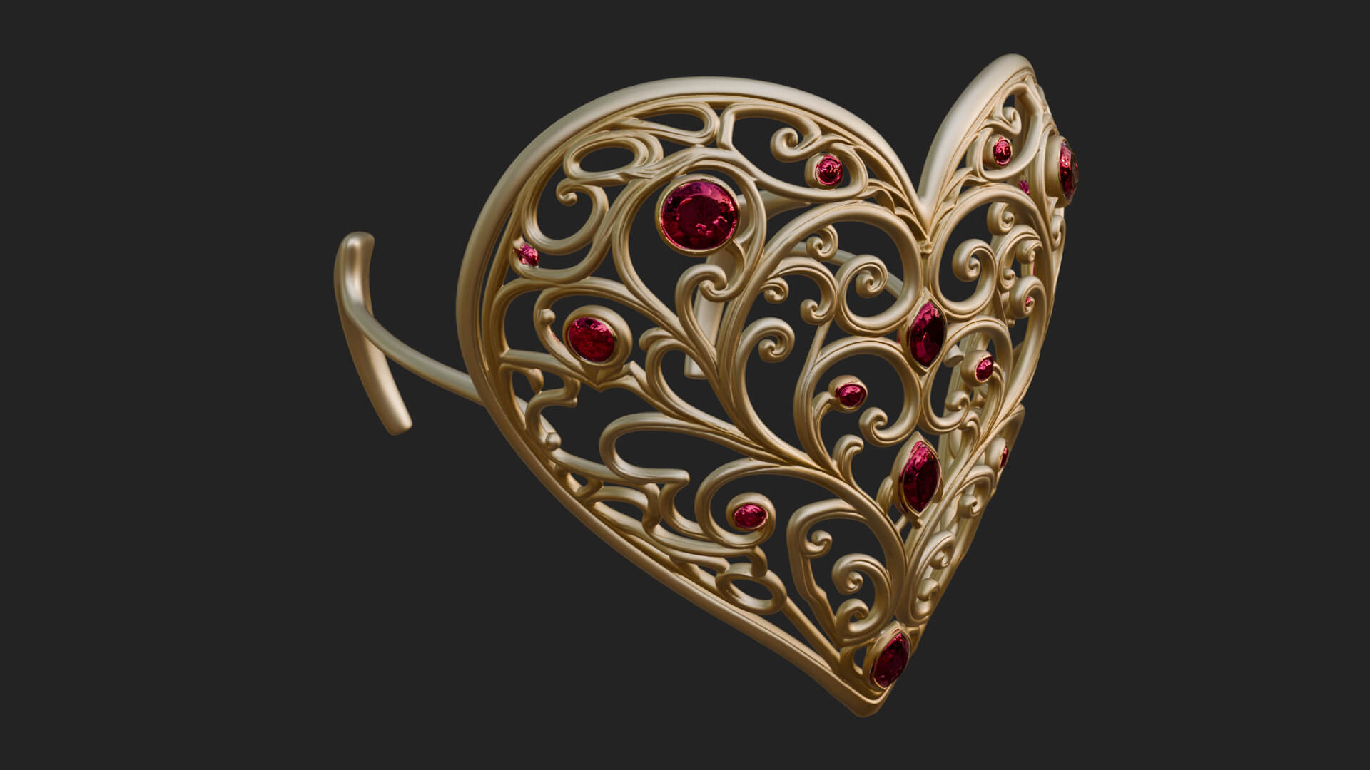 Ornate Heart Filigree Pendant Design 4 3D Print Model 3D Model