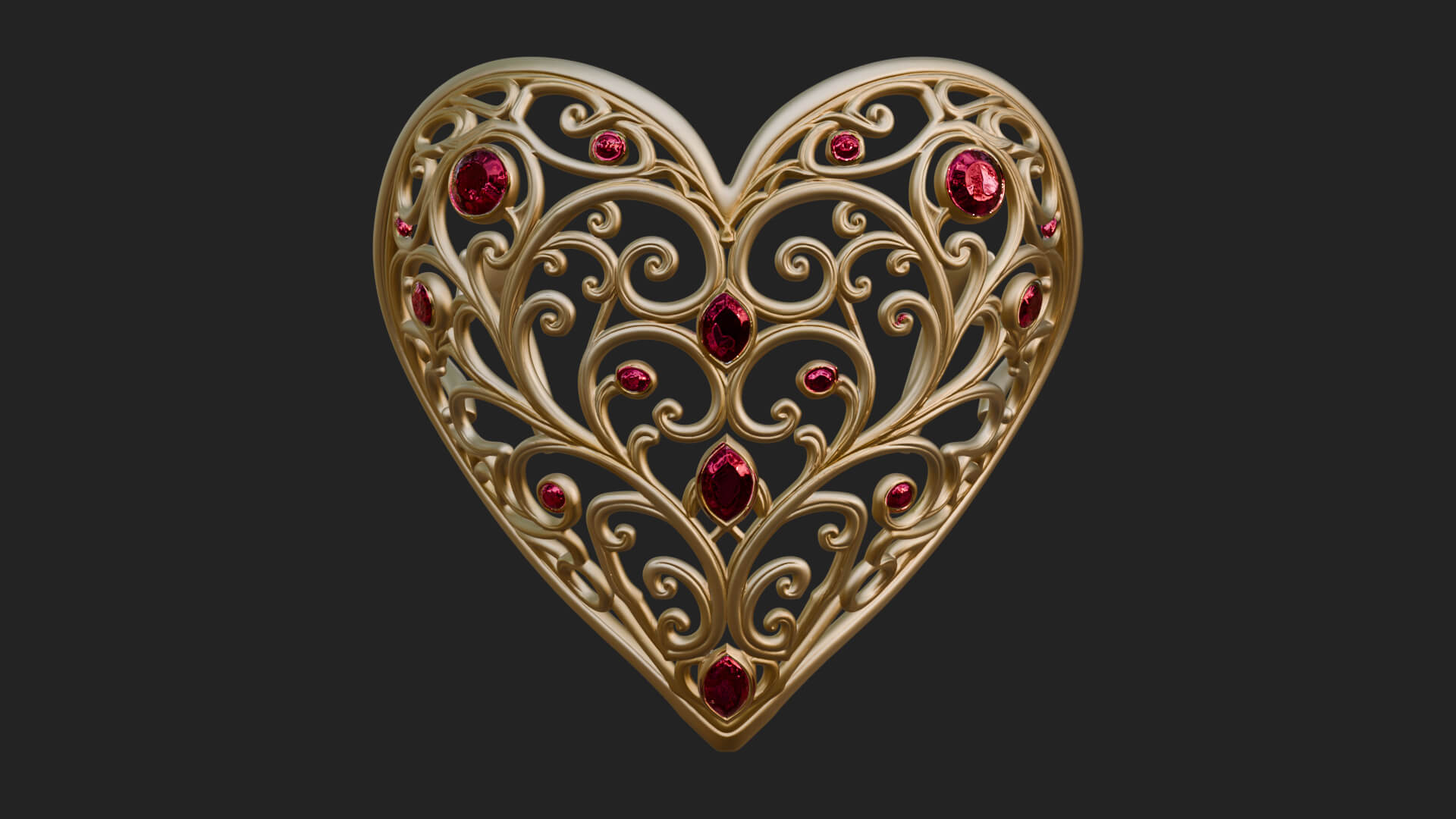 Ornate Heart Filigree Pendant Design 4 3D Print Model 3D Model
