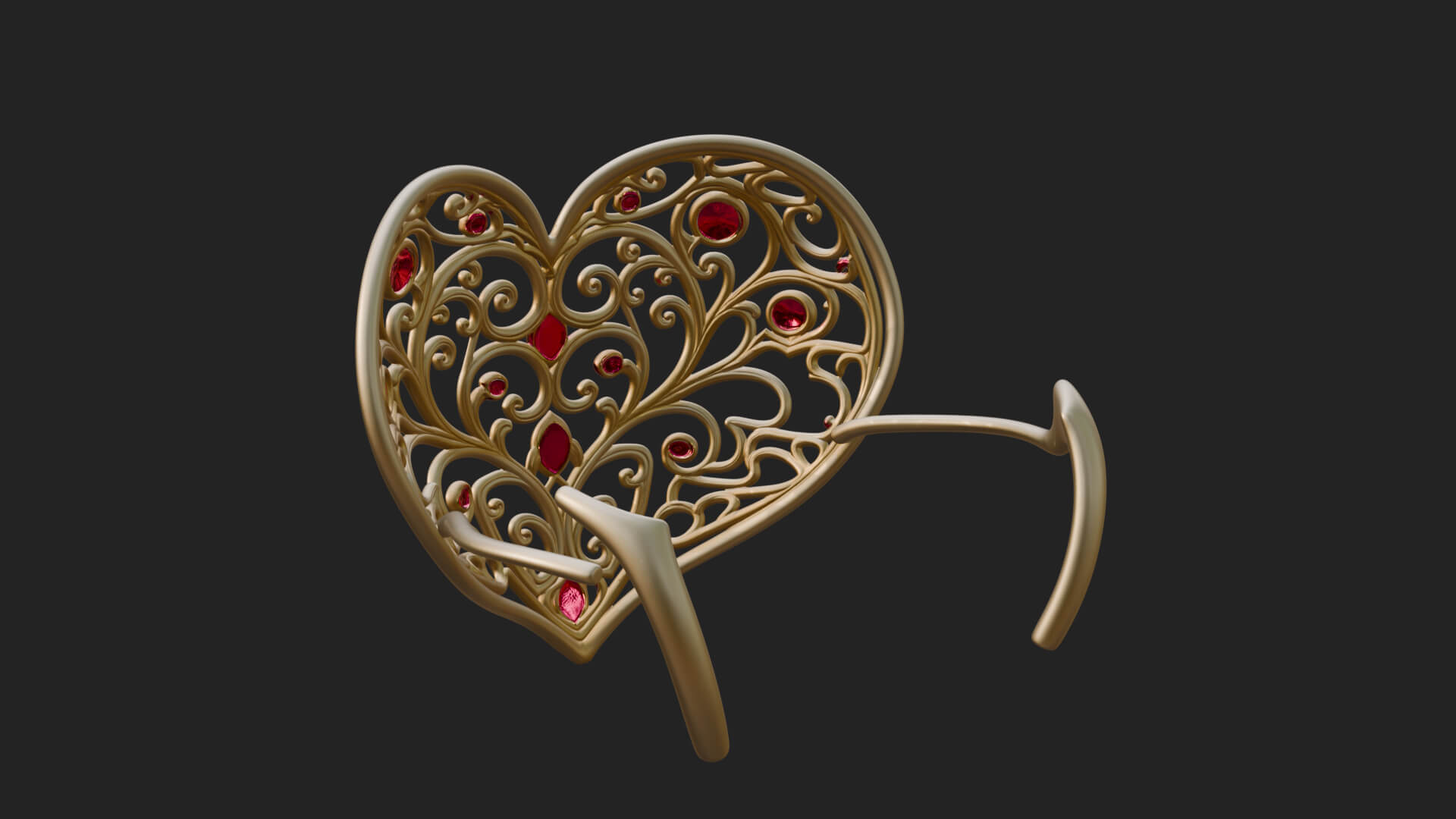 Ornate Heart Filigree Pendant Design 4 3D Print Model 3D Model