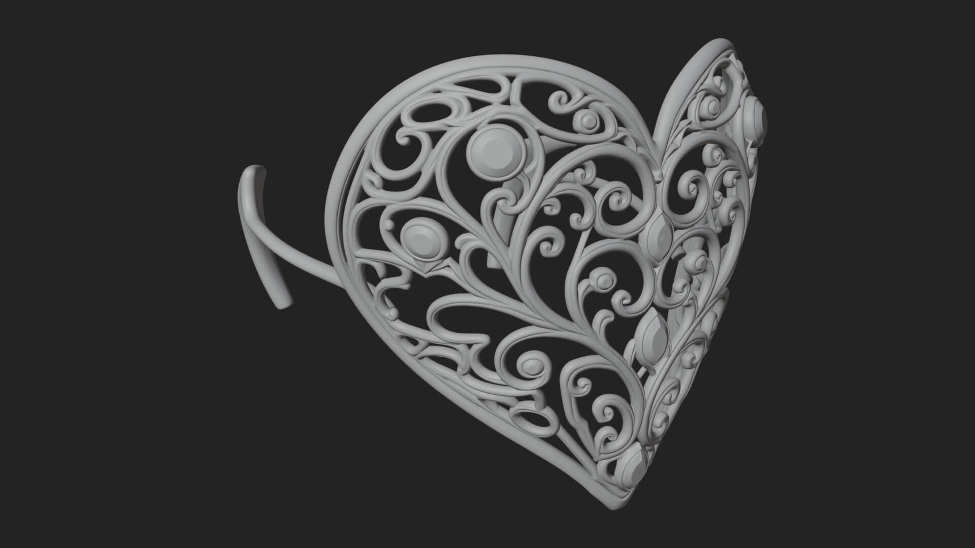 Ornate Heart Filigree Pendant Design 4 3D Print Model 3D Model