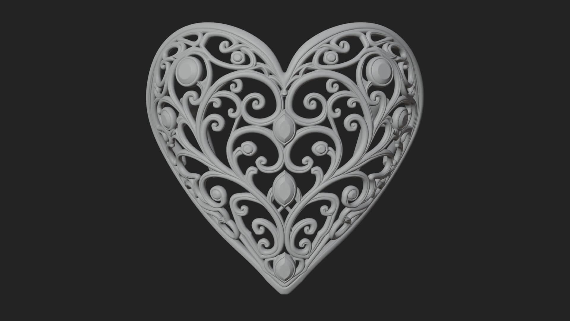 Ornate Heart Filigree Pendant Design 4 3D Print Model 3D Model