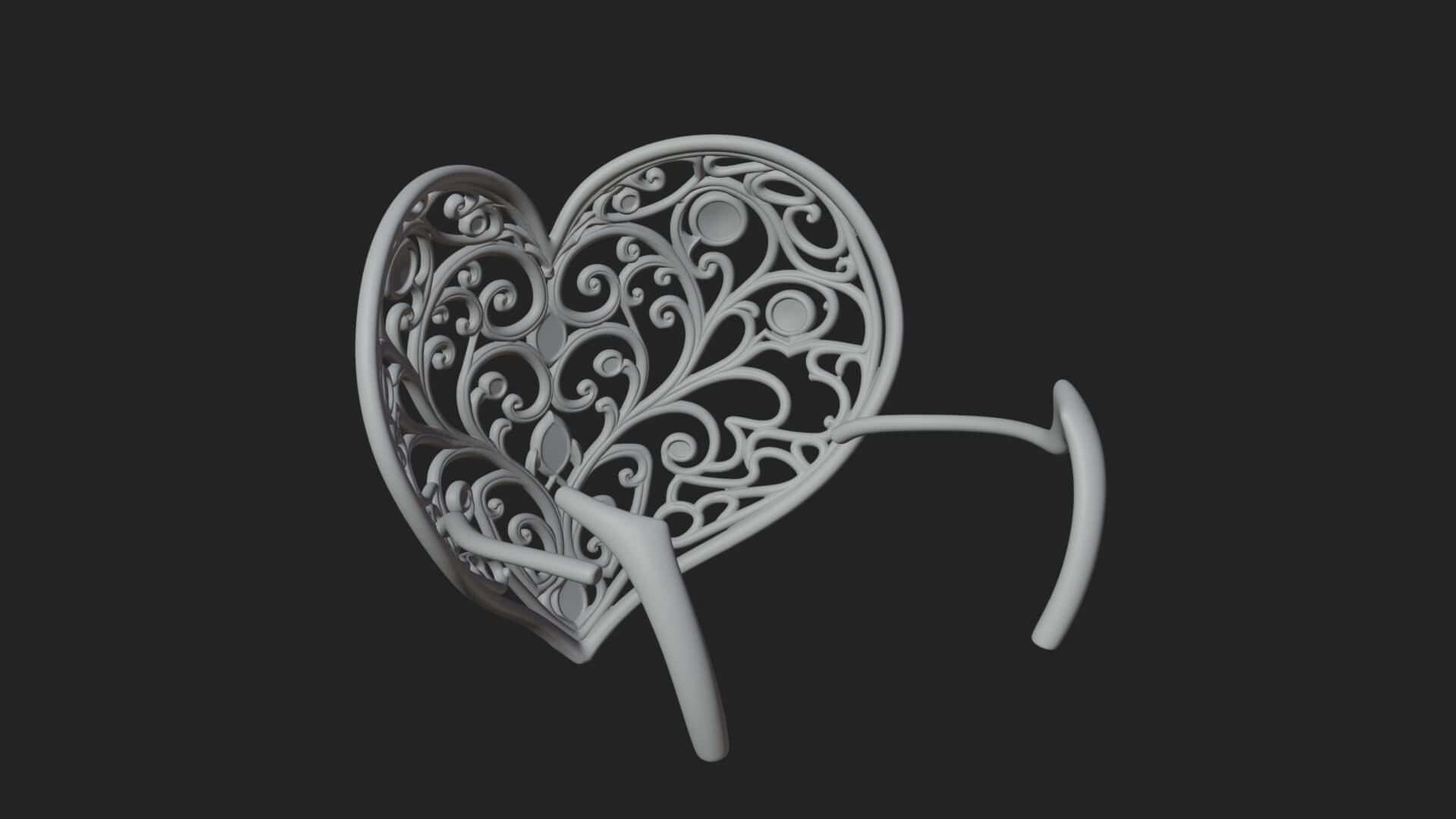 Ornate Heart Filigree Pendant Design 4 3D Print Model 3D Model