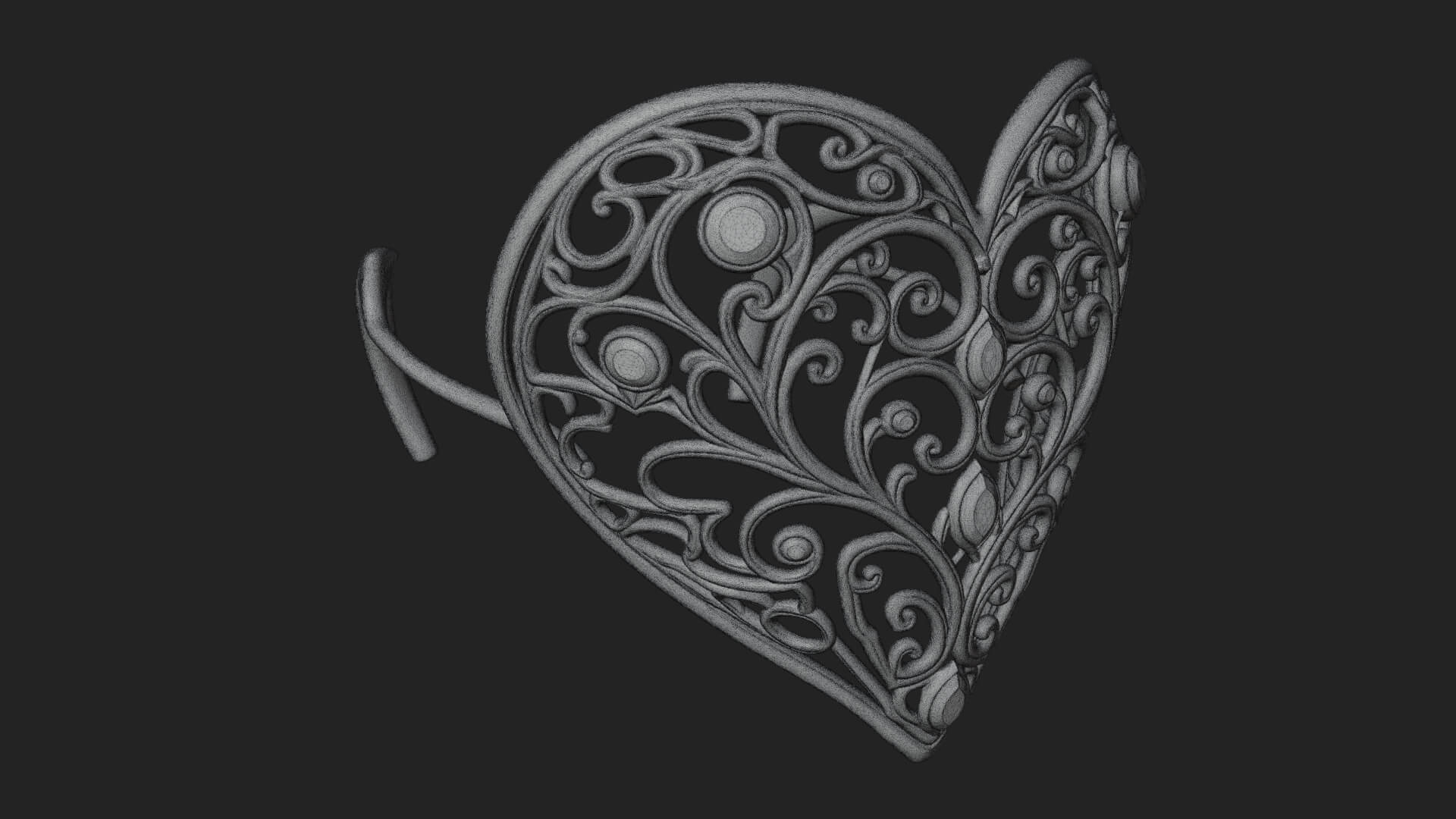 Ornate Heart Filigree Pendant Design 4 3D Print Model 3D Model