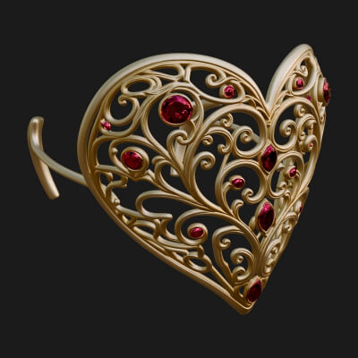 Ornate Heart Filigree Pendant Design 4 3D Print Model