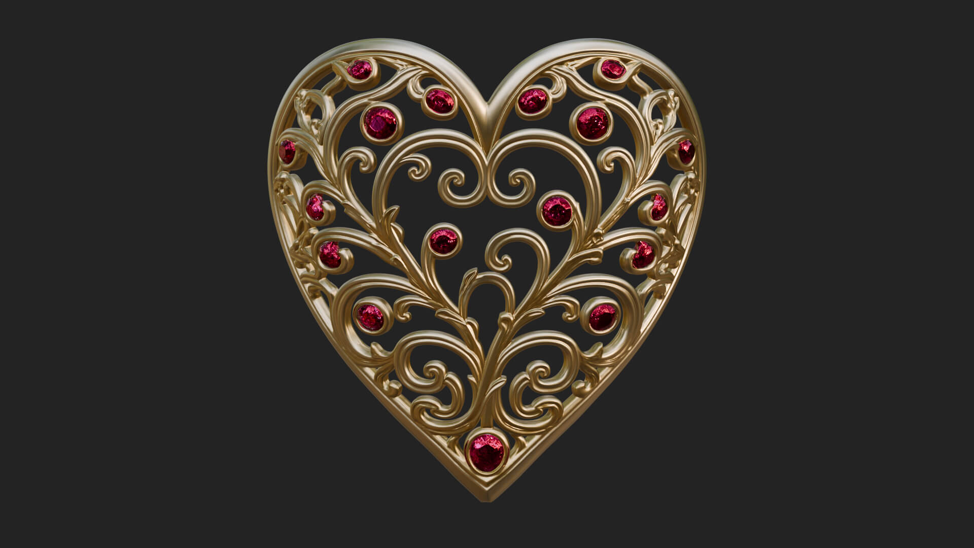Ornate Heart Filigree Pendant Design 5 3D Print Model 3D Model
