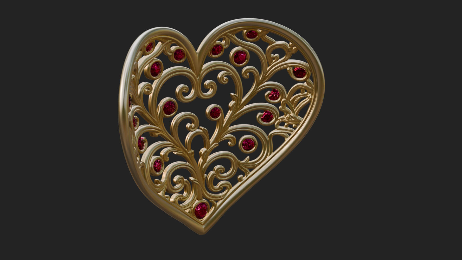 Ornate Heart Filigree Pendant Design 5 3D Print Model 3D Model