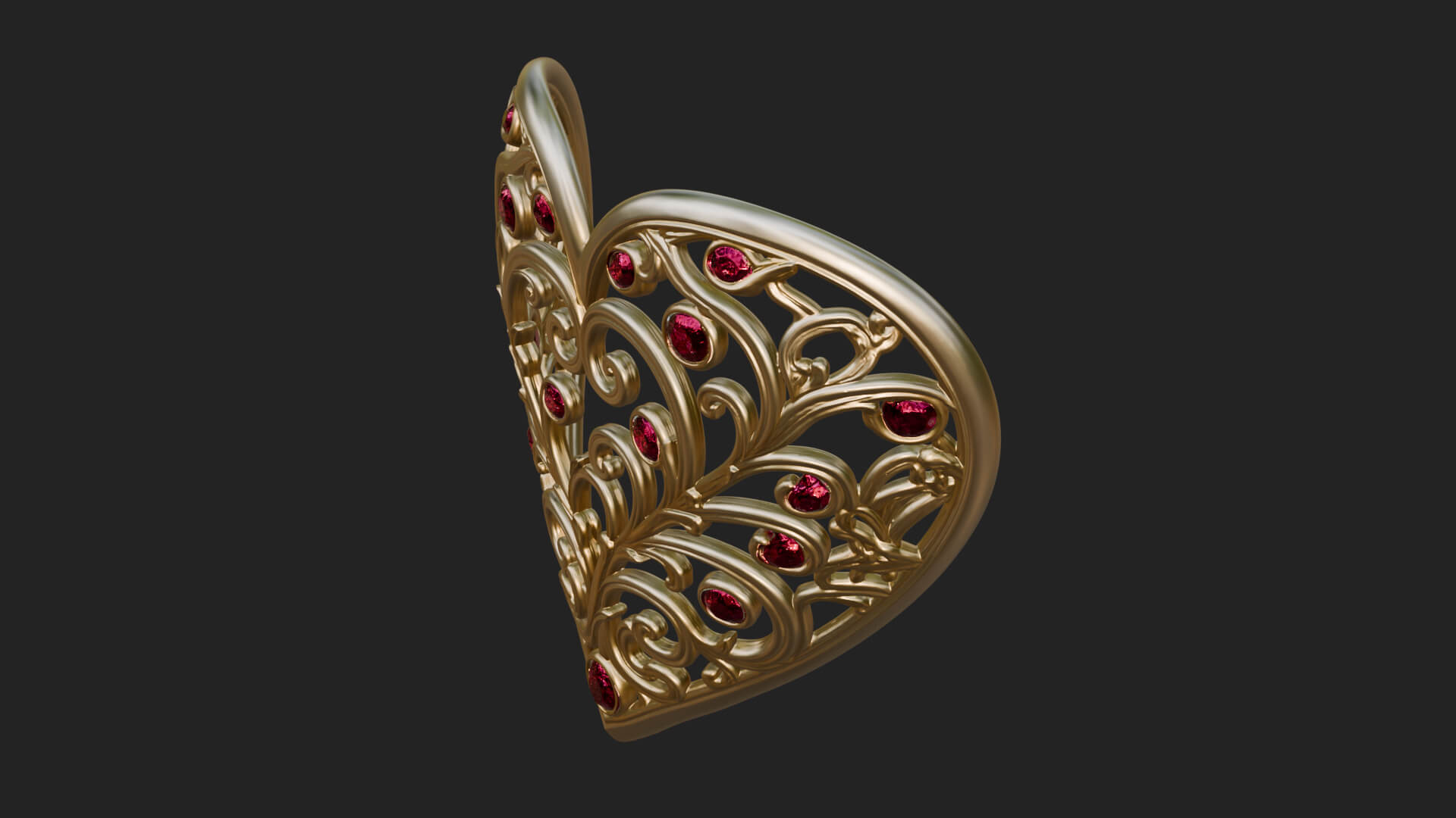 Ornate Heart Filigree Pendant Design 5 3D Print Model 3D Model