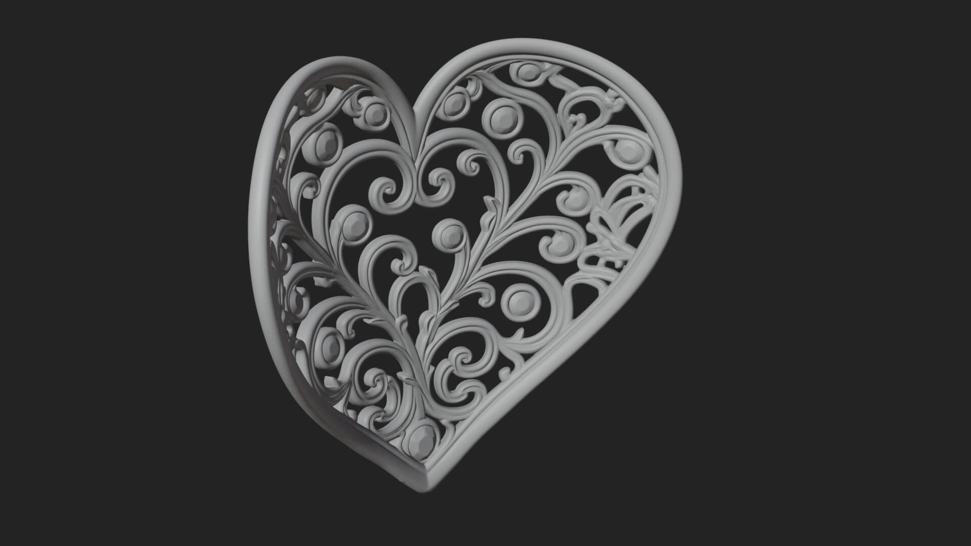 Ornate Heart Filigree Pendant Design 5 3D Print Model 3D Model