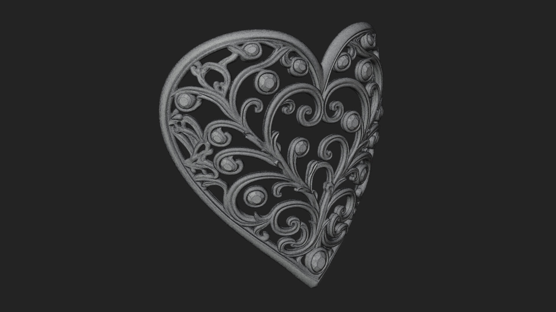 Ornate Heart Filigree Pendant Design 5 3D Print Model 3D Model
